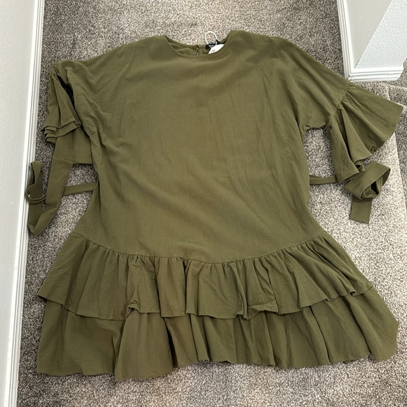 BOOHOO green ruffle hem tie waist smock dress sz 16 - Picture 4 of 6
